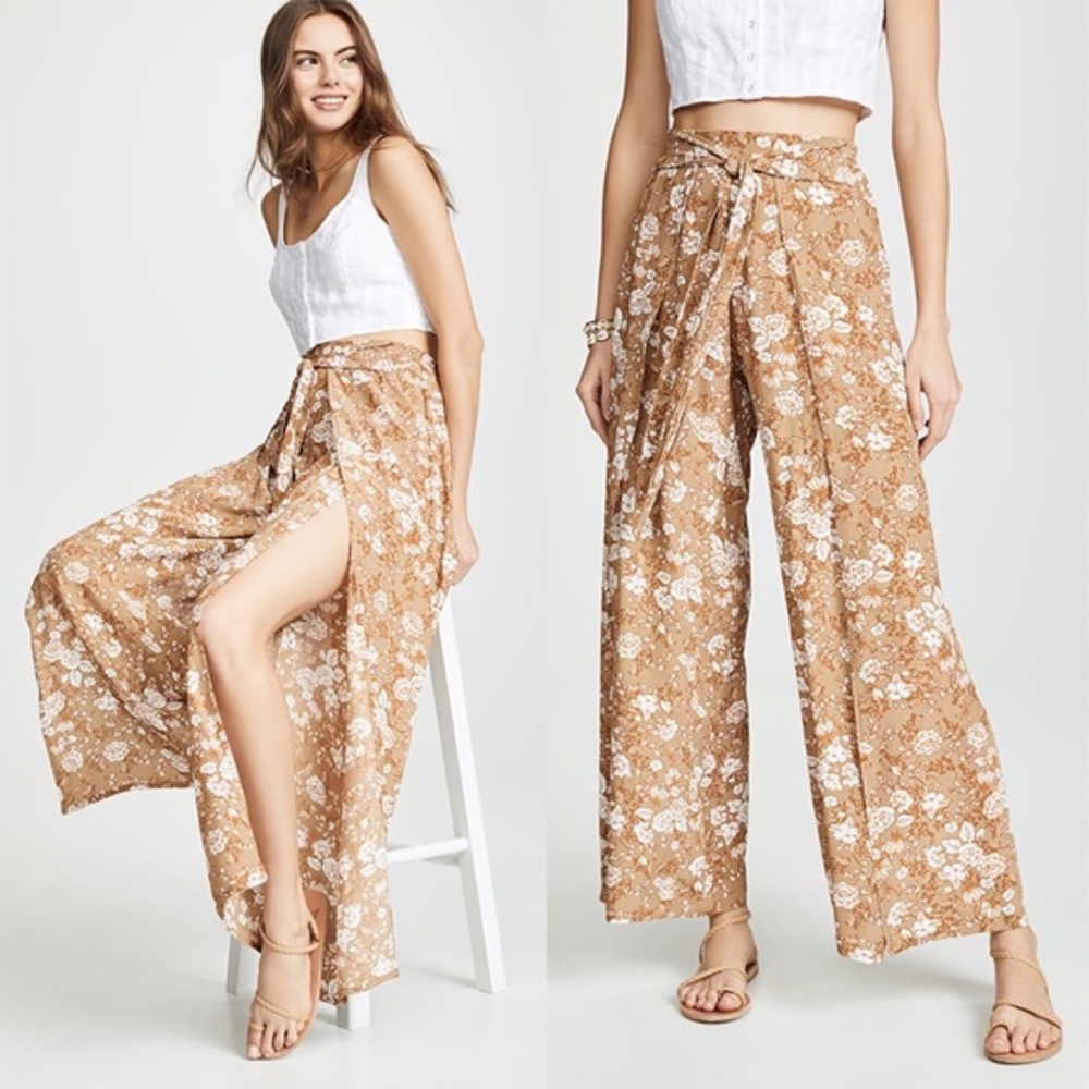 Faithfull the Brand Tan Floral Wide Leg Pants